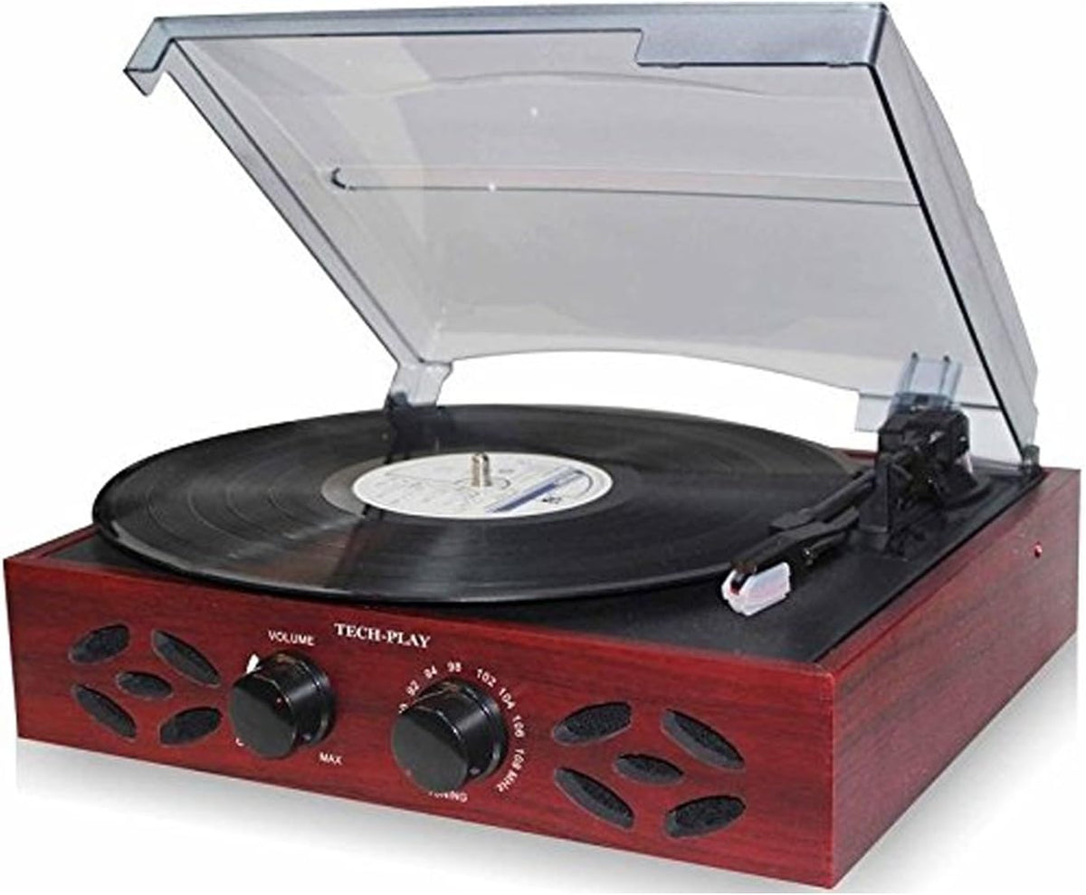 Wooden Retro Turntable with FM Radio, Built in Speakers, Pack of 2 C779