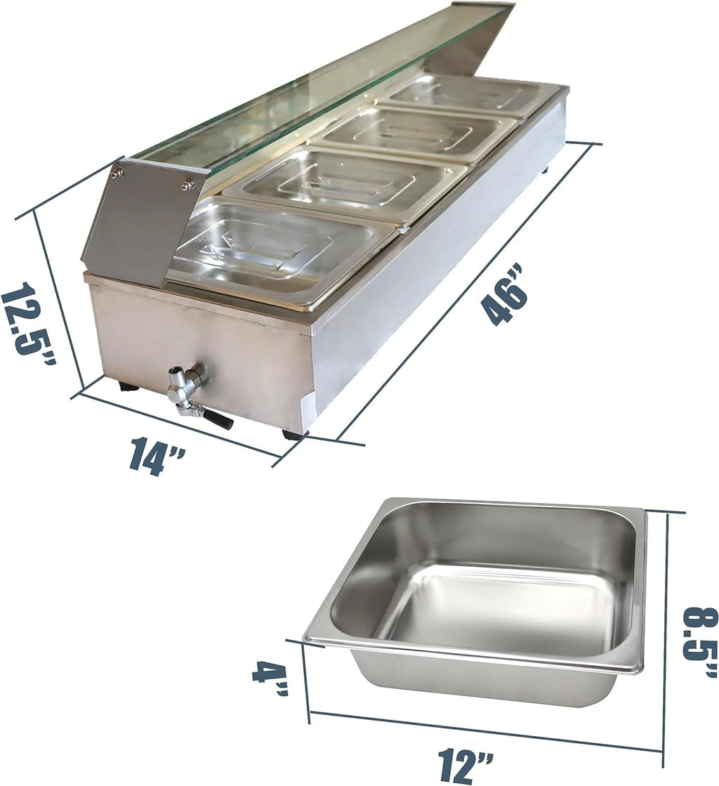 5-Pot Commercial Buffet Food Warmer with Glass Shield I611049