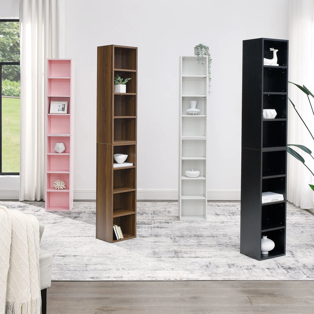 8-Tier Tall Narrow Bookcase with Adjustable Shelves E50569
