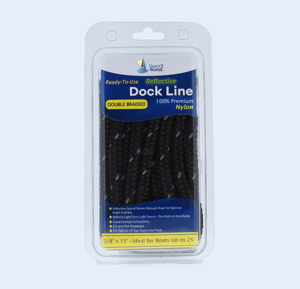 3/8" x 15' Black (2 Pack) Double Braided Nylon Dock Line L884