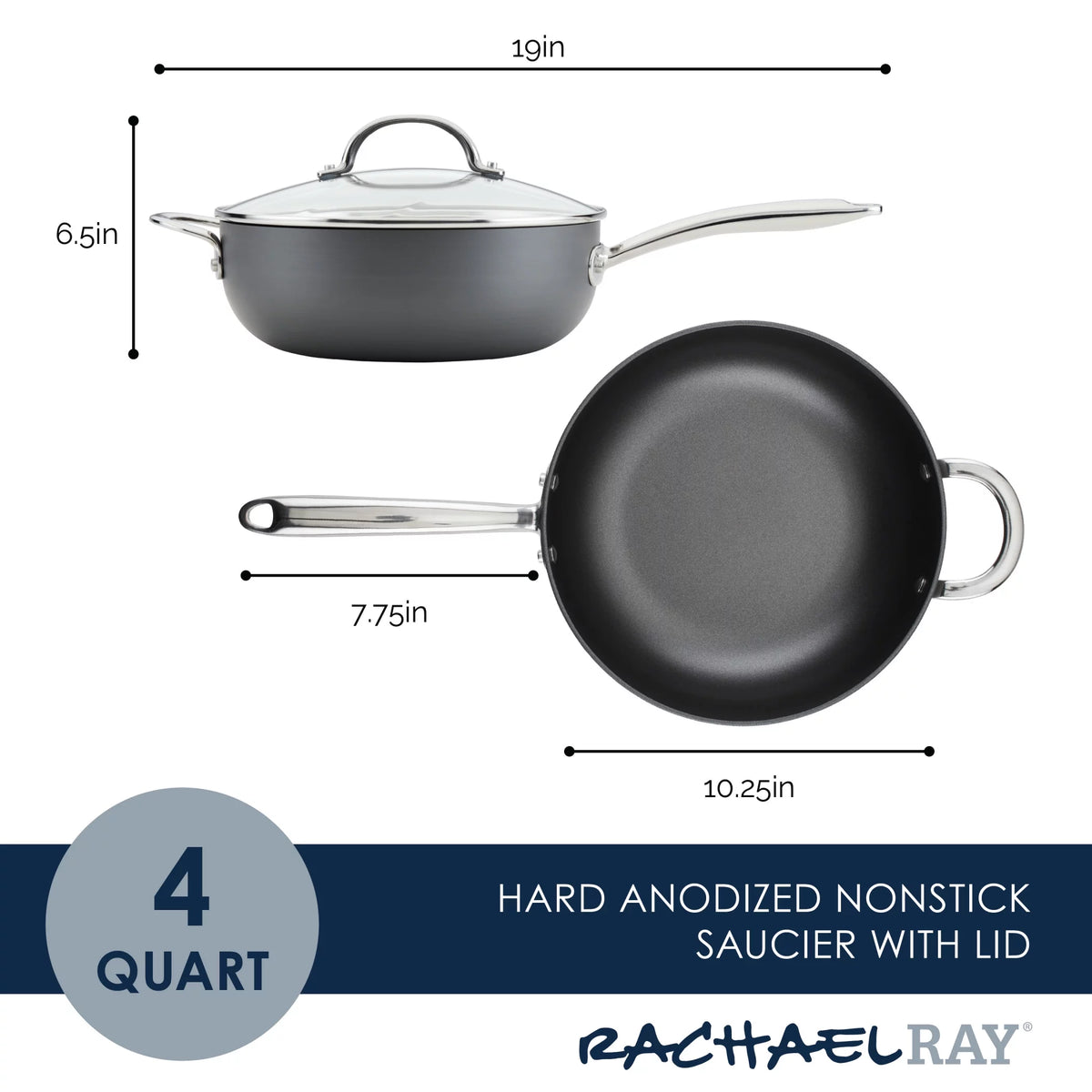Hard Anodized Non-Stick Saucepan with Lid, 4 Quart R6917