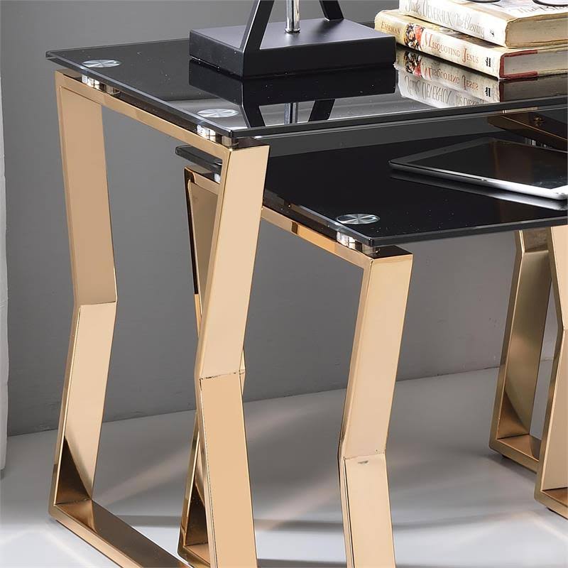 2-Piece Glass Top Nesting Table in Gold L906