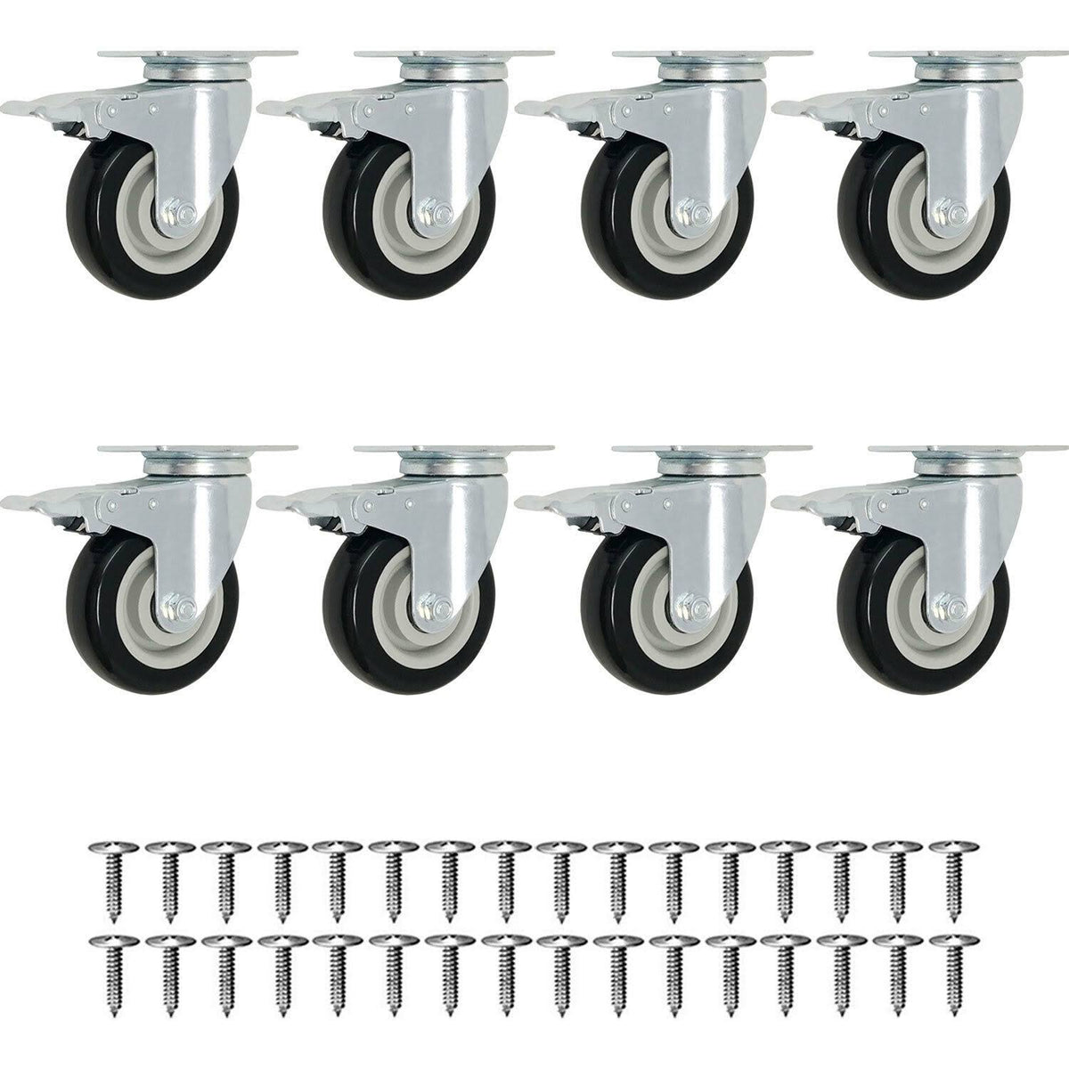 8 Pack 4 inch Swivel Plate Caster Wheels with Brake P41564