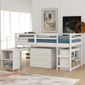 White Twin Loft Bed with Cabinet and Desk P64424