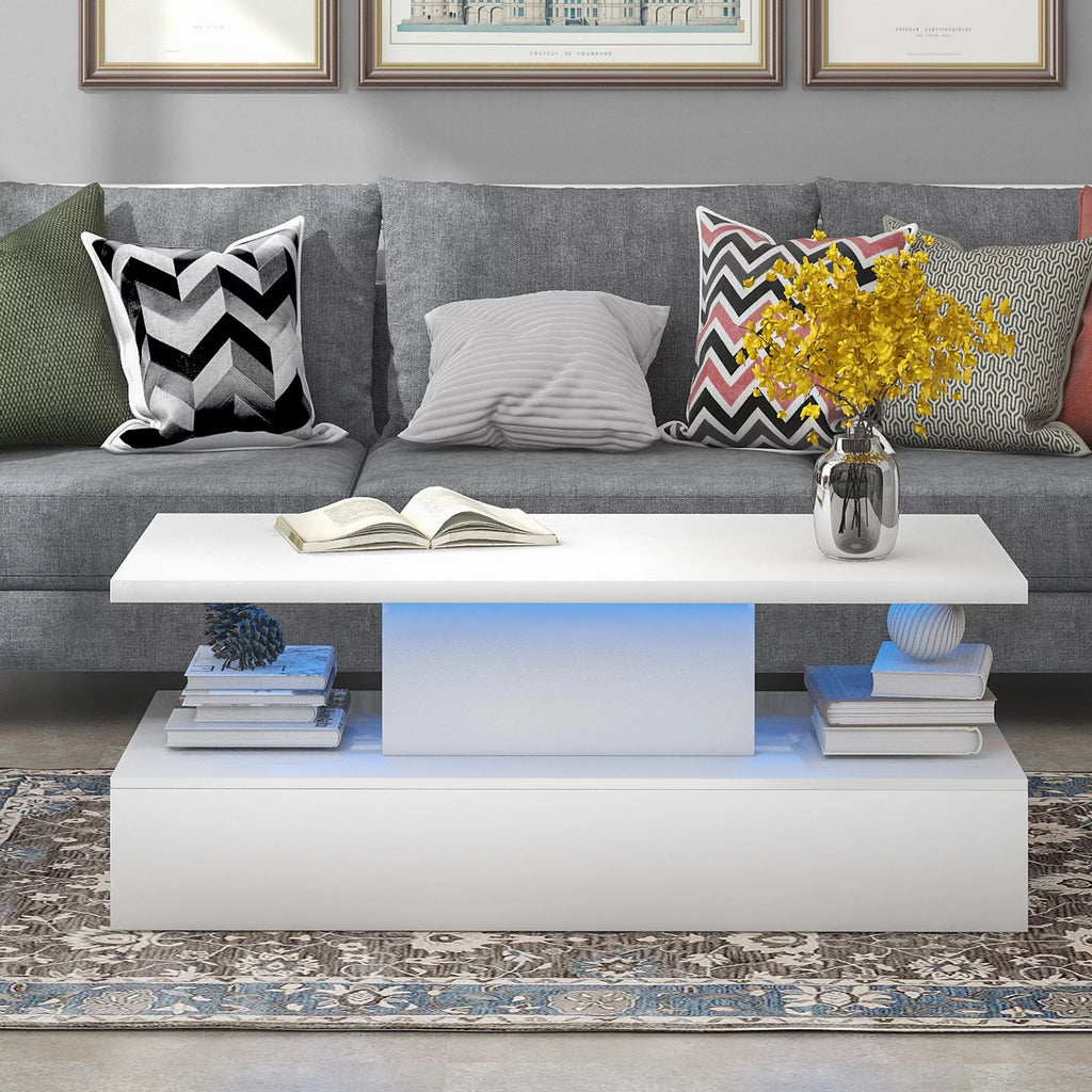 White Coffee Table with LED Lighting and Remote Control F2823