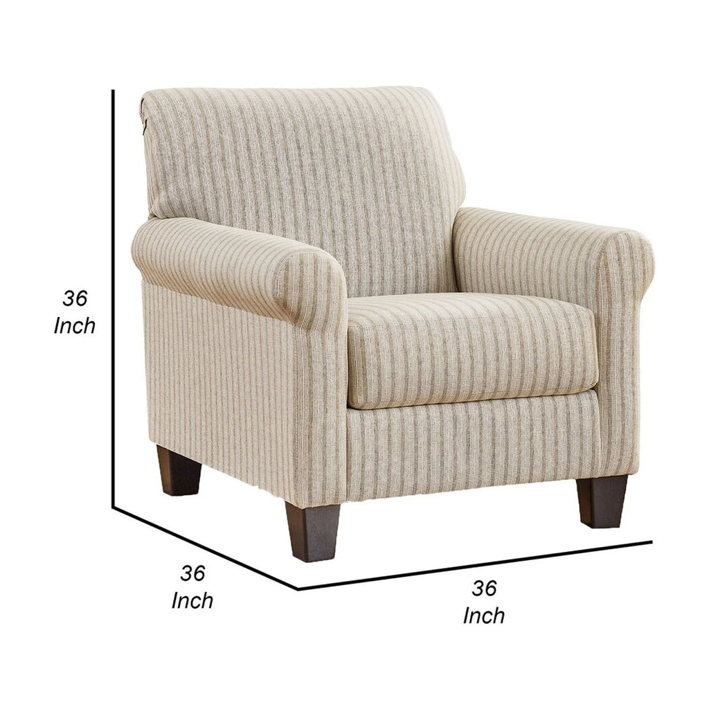 Striped Pattern Sandstone Beige Polyester Accent Armchair O96037