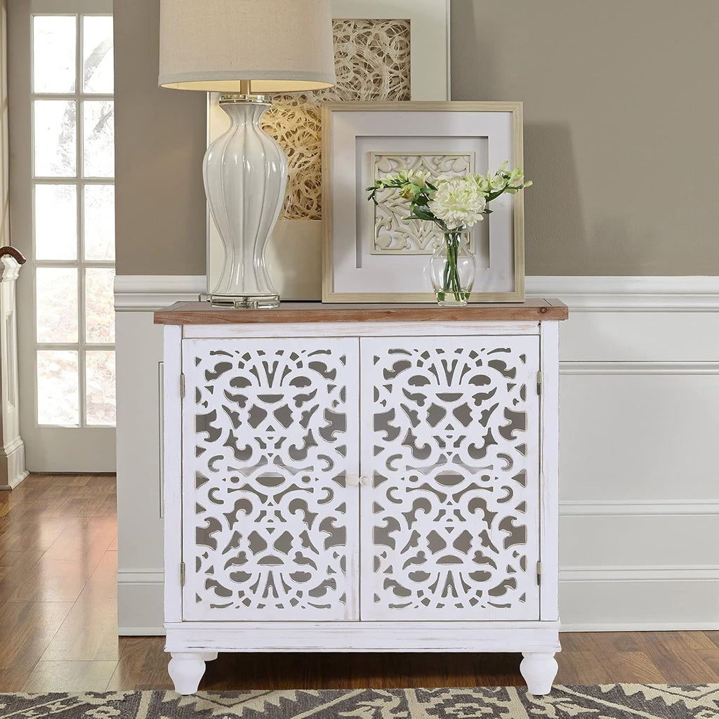 White Accent Cabinet with 2 Doors Storage Sideboard Buffet Cabinet Q8456