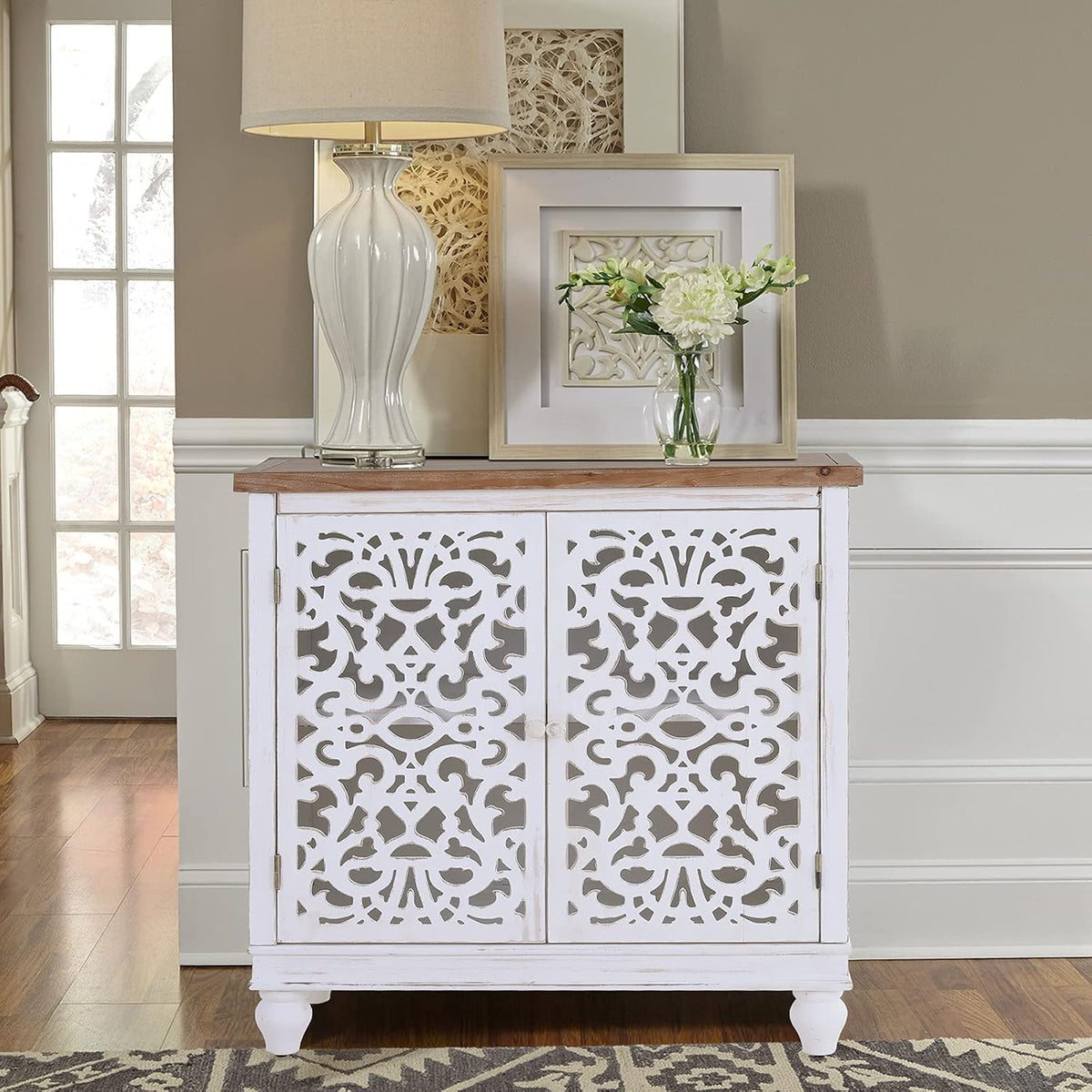 White Accent Cabinet with 2 Doors Storage Sideboard Buffet Cabinet Q8456