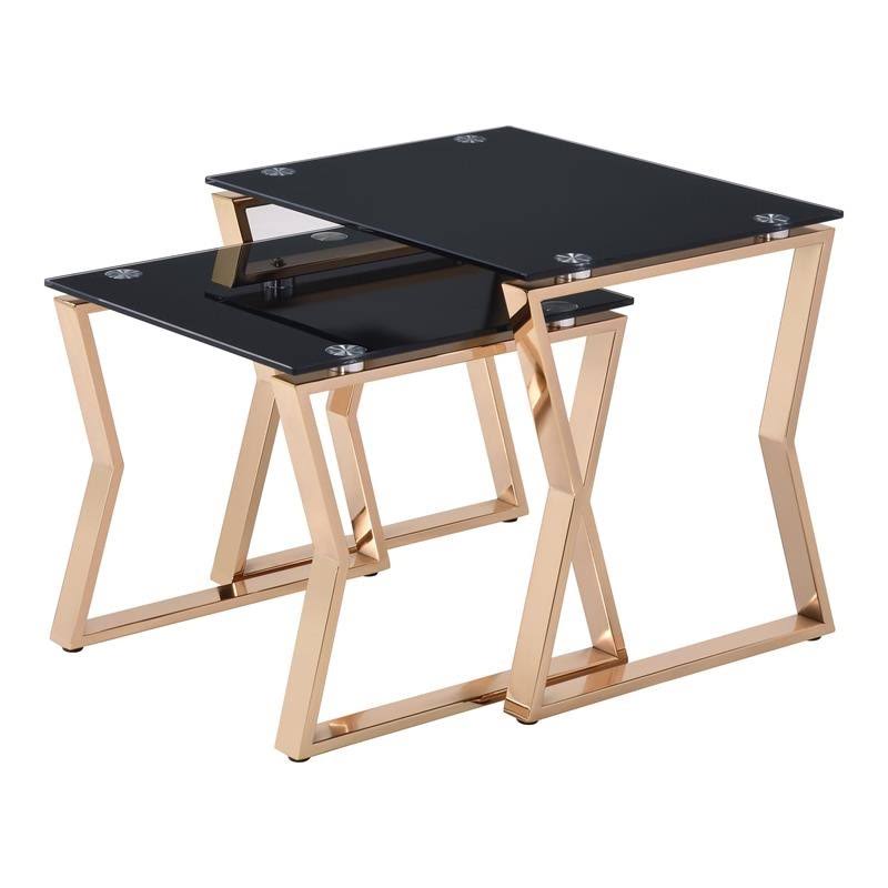 2-Piece Glass Top Nesting Table in Gold L906