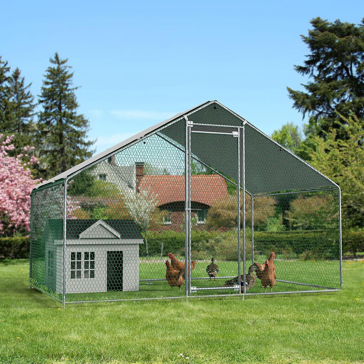 Metal Chicken Coop Galvanized Steel Walk-in Poultry Cage Z977848
