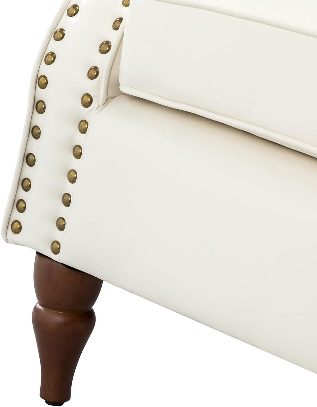 Ivory Faux Leather Accent Chair with Solid Wood Legs F1726