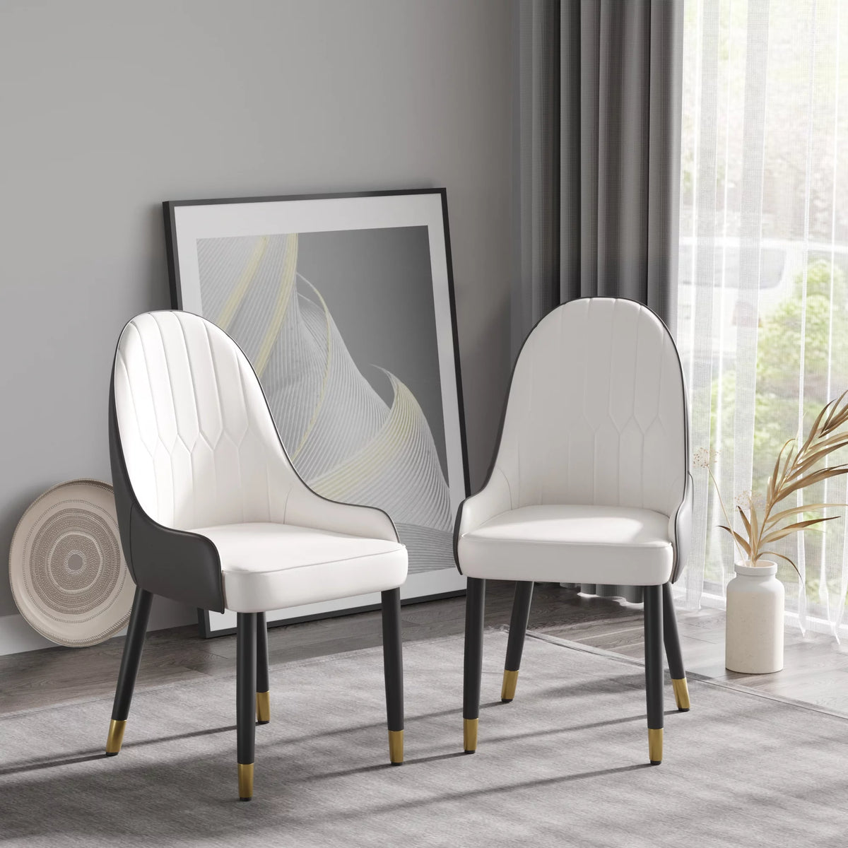 PU sponge-filled dining chair with solid wood metal legs, Set of 2 A67890