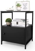 Black Wooden Nightstand with Storage Cabinet and Open Shelf Q53330