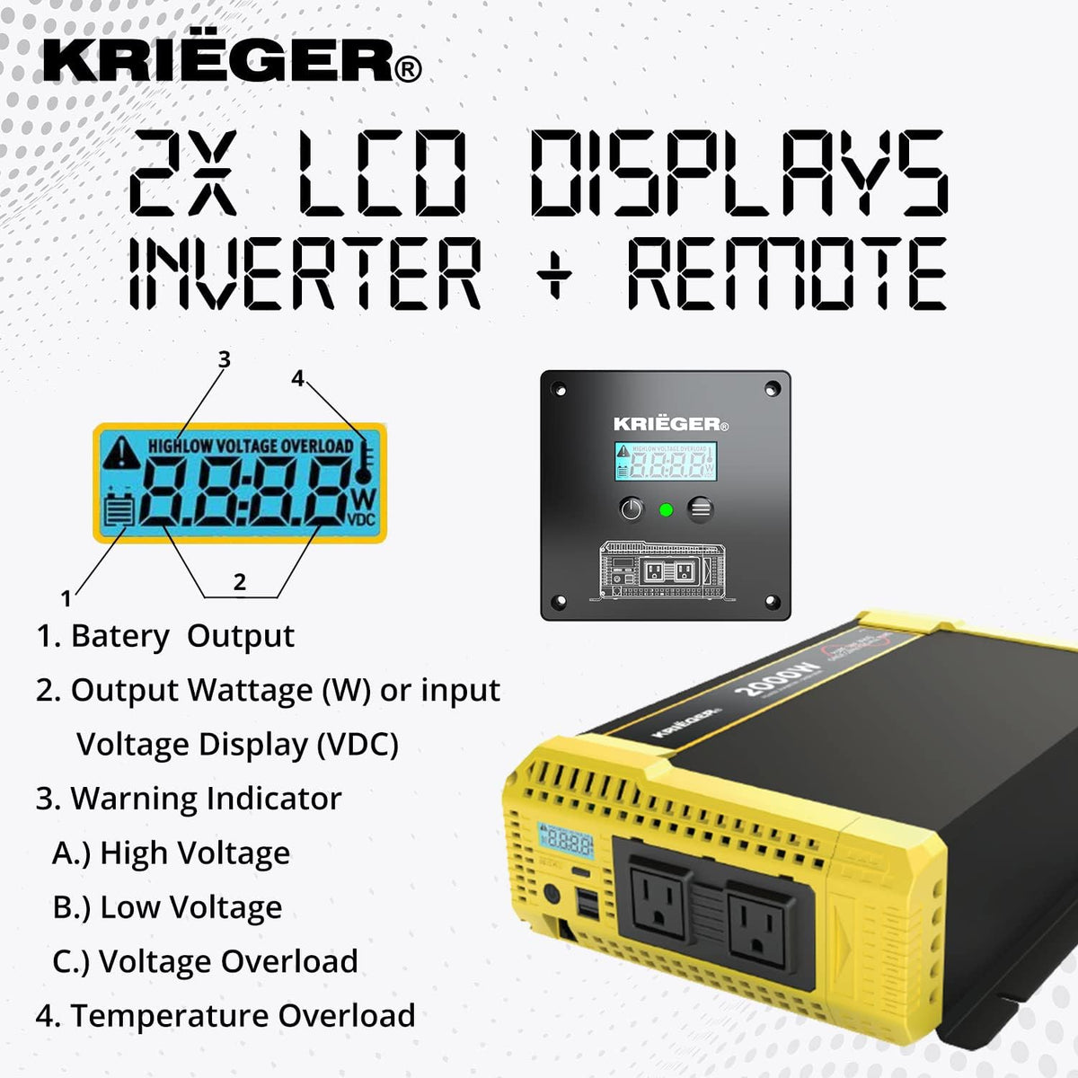 2000 Watt 12V Pure Sine Power Inverter Dual USB & AC Outlets M7015
