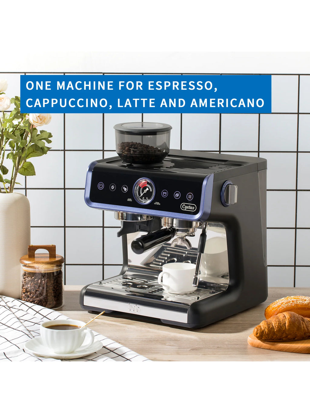 All in One Espresso Machine with Coffee Grinder and Milk Steam Wand S502