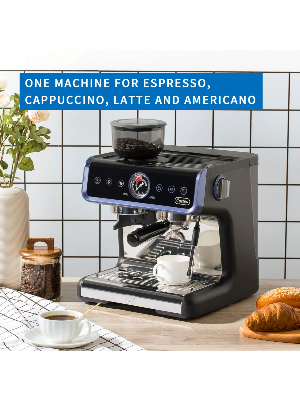 All in One Espresso Machine with Coffee Grinder and Milk Steam Wand S502