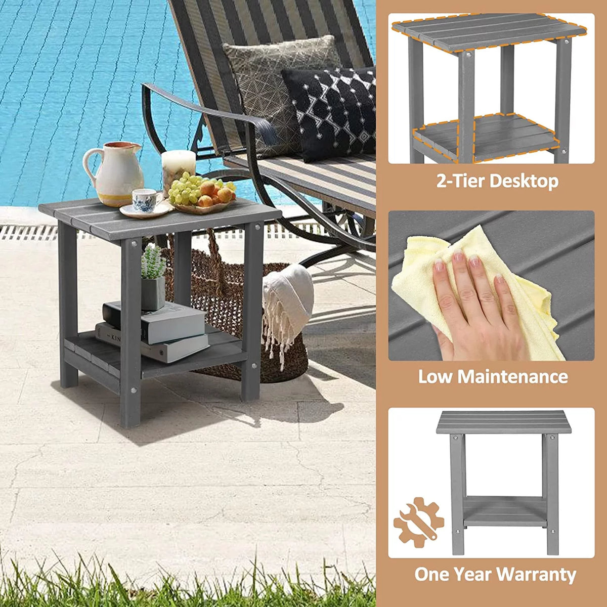 2-Tier HDPE Weather Resistant Round Outdoor Side Table Q256697