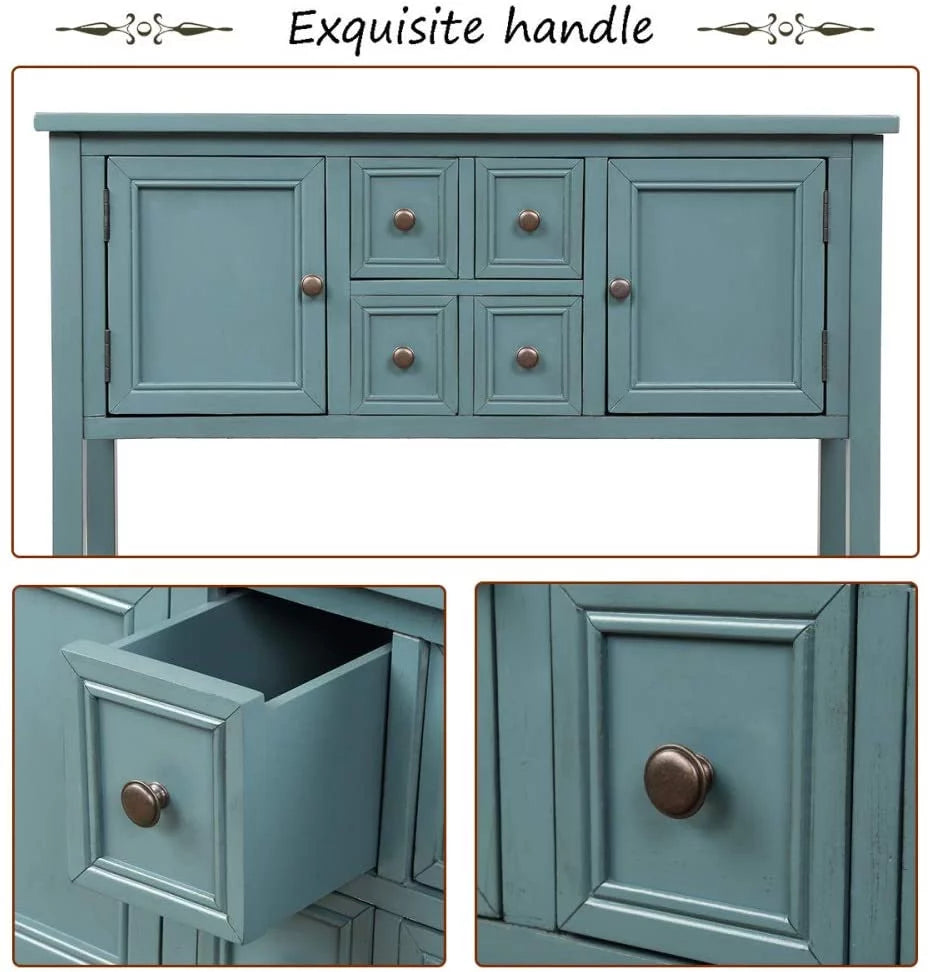 Console Table with Storage Drawers Cabinets and Bottom Shelf M25062