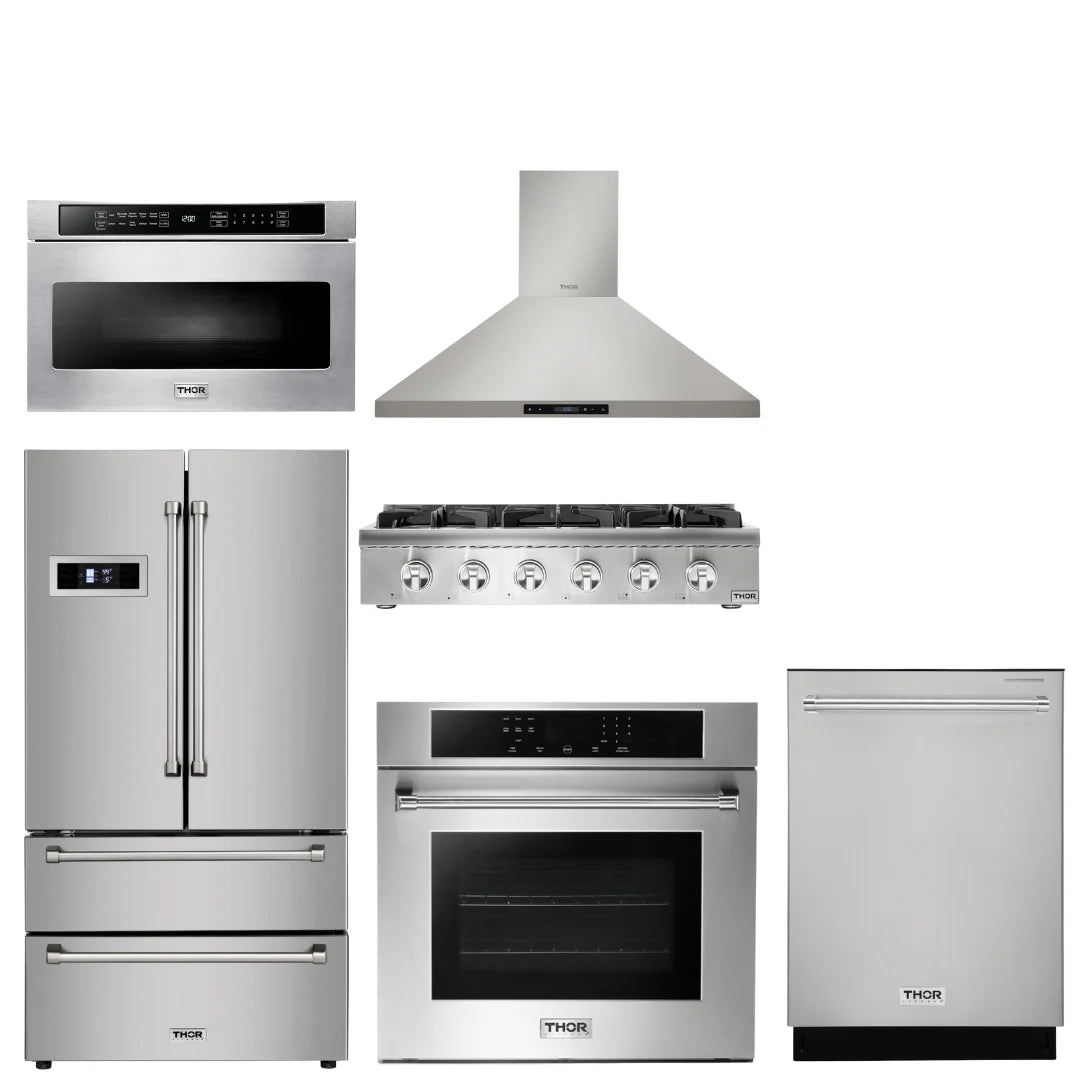 36 Gas Rangetop, Range Hood, Wall Oven, Refrigerator, Dishwasher, Microwave B589