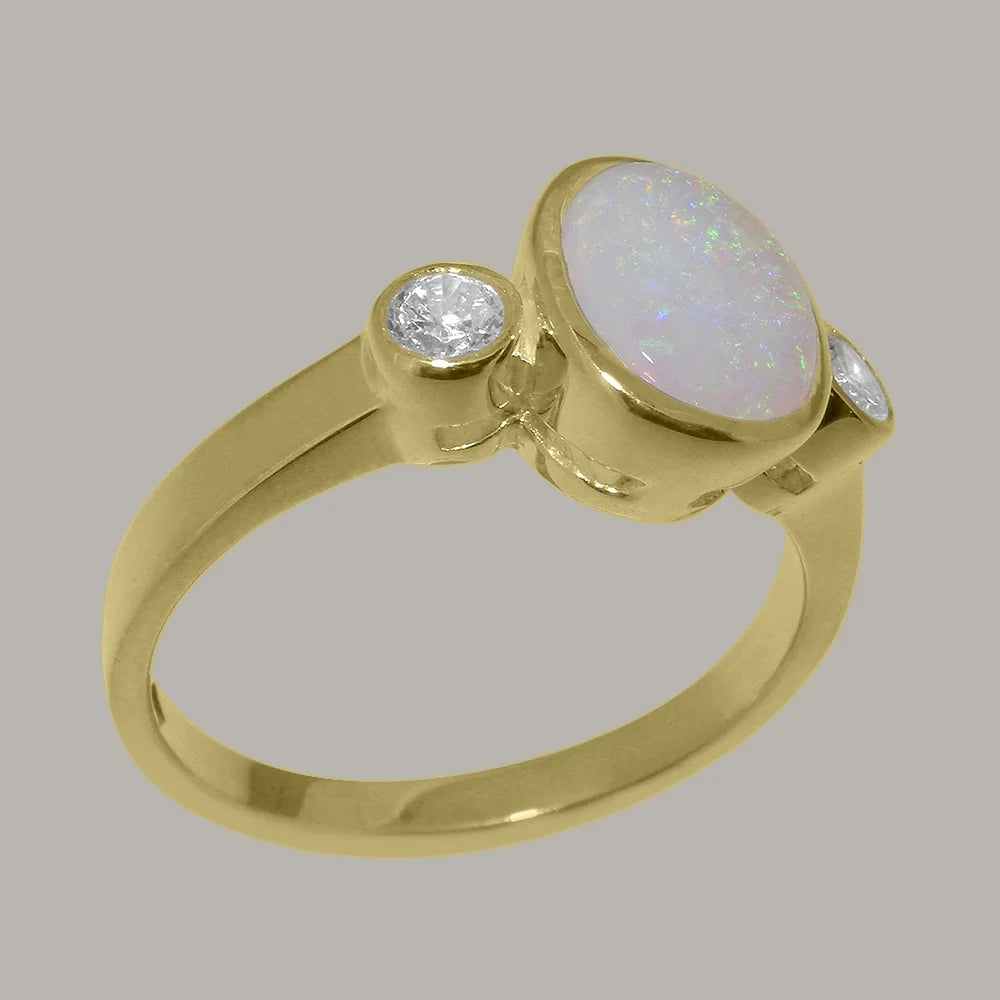 9k Yellow Gold Opal Diamond Engagement Ring R13565
