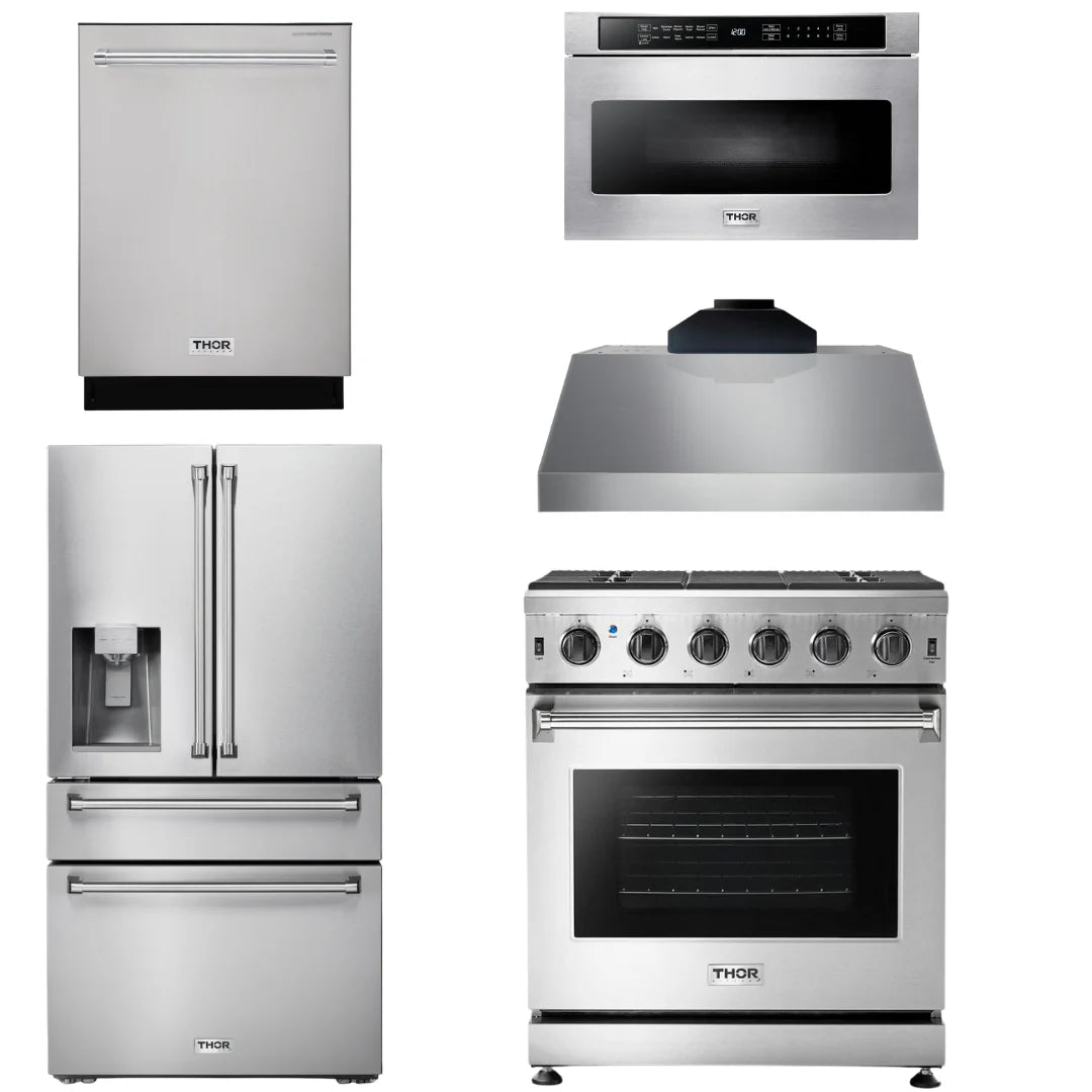 30 Gas Range, Range Hood, Microwave, Refrigerator, Dishwasher R897
