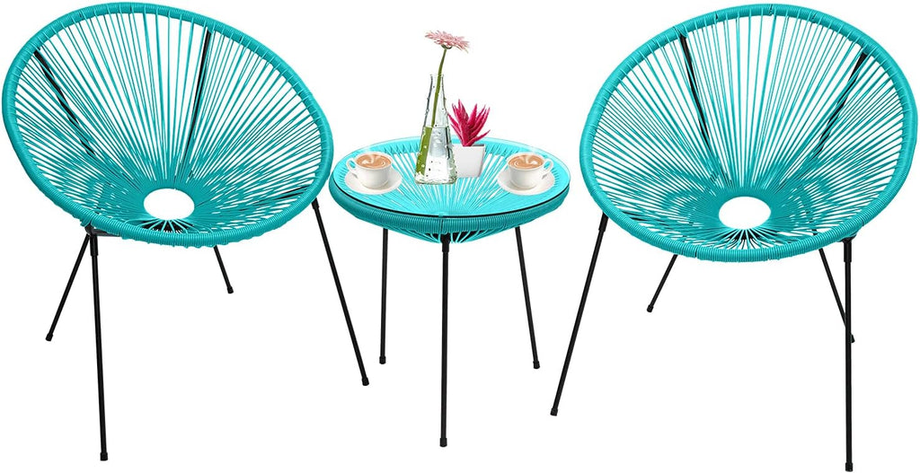 3-Piece All-Weather Outdoor Acapulco Bistro Set with Glass Top Table M133