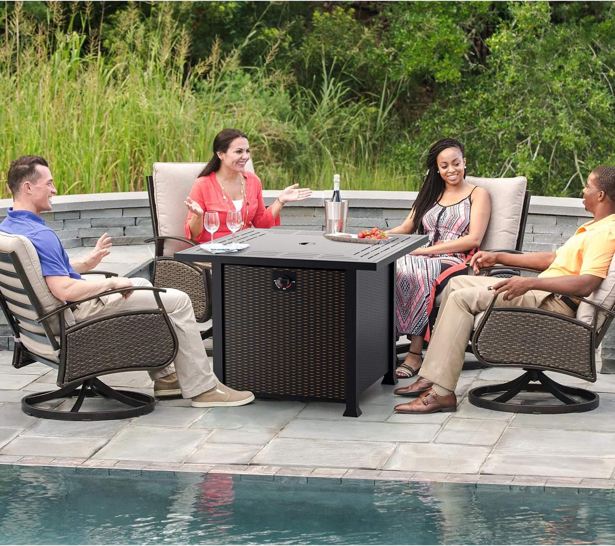 Propane Gas Fire Pit Table 50,000 BTU with Glass Wind Guard F503