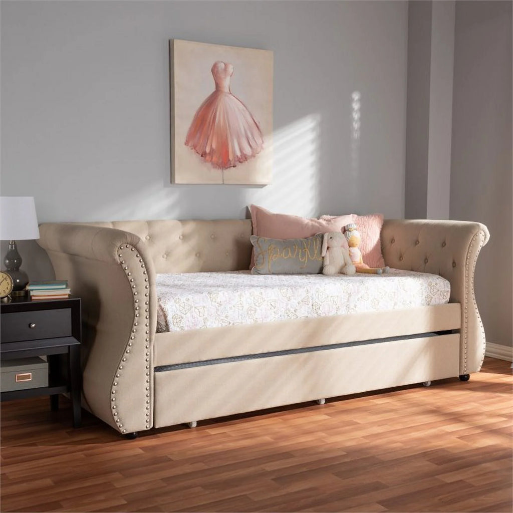 Beige Tufted Daybed with Trundle V664