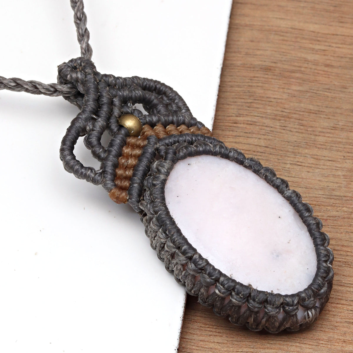 Macrame Pink Opal Gemstone Handmade Necklace K385372