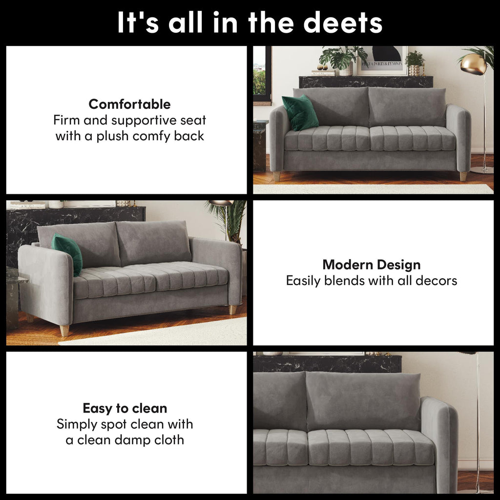 Light Gray Velvet Tufted Sofa Q5616