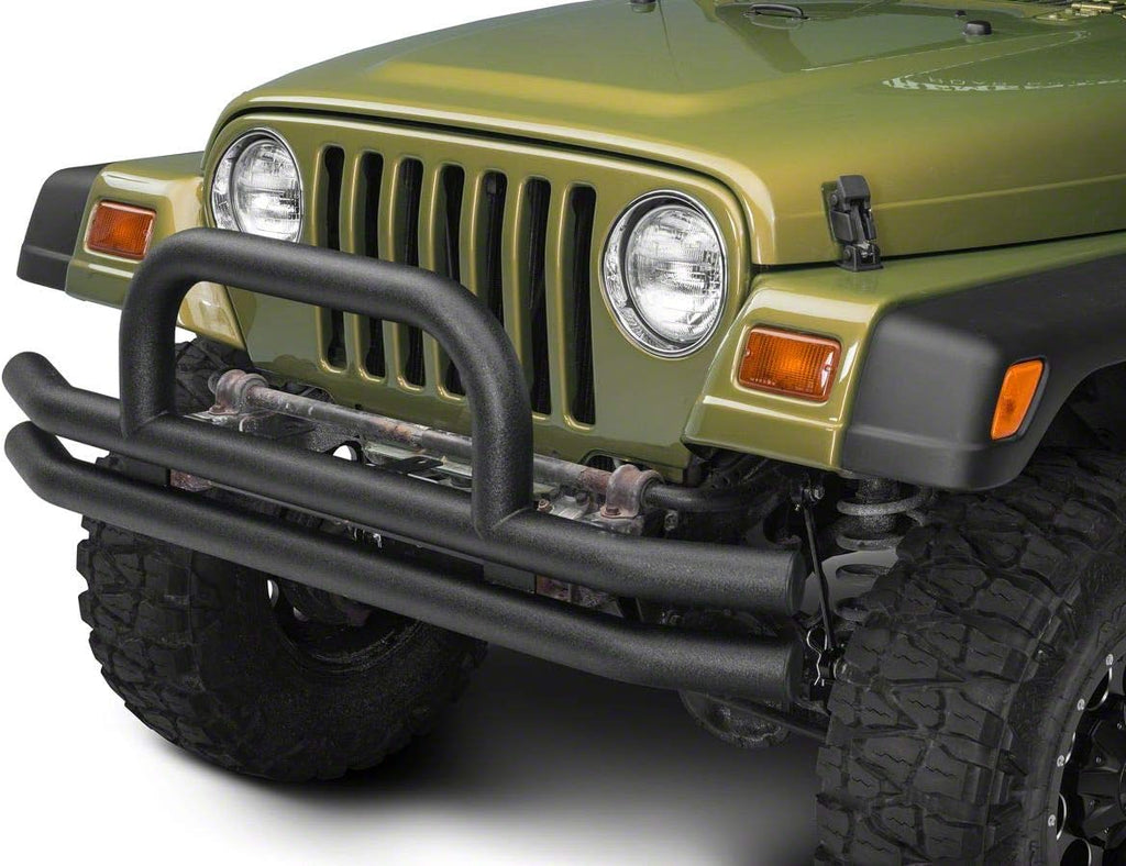 Textured Black Double Tubular Front Bumper with Over-Rider Hoop N622