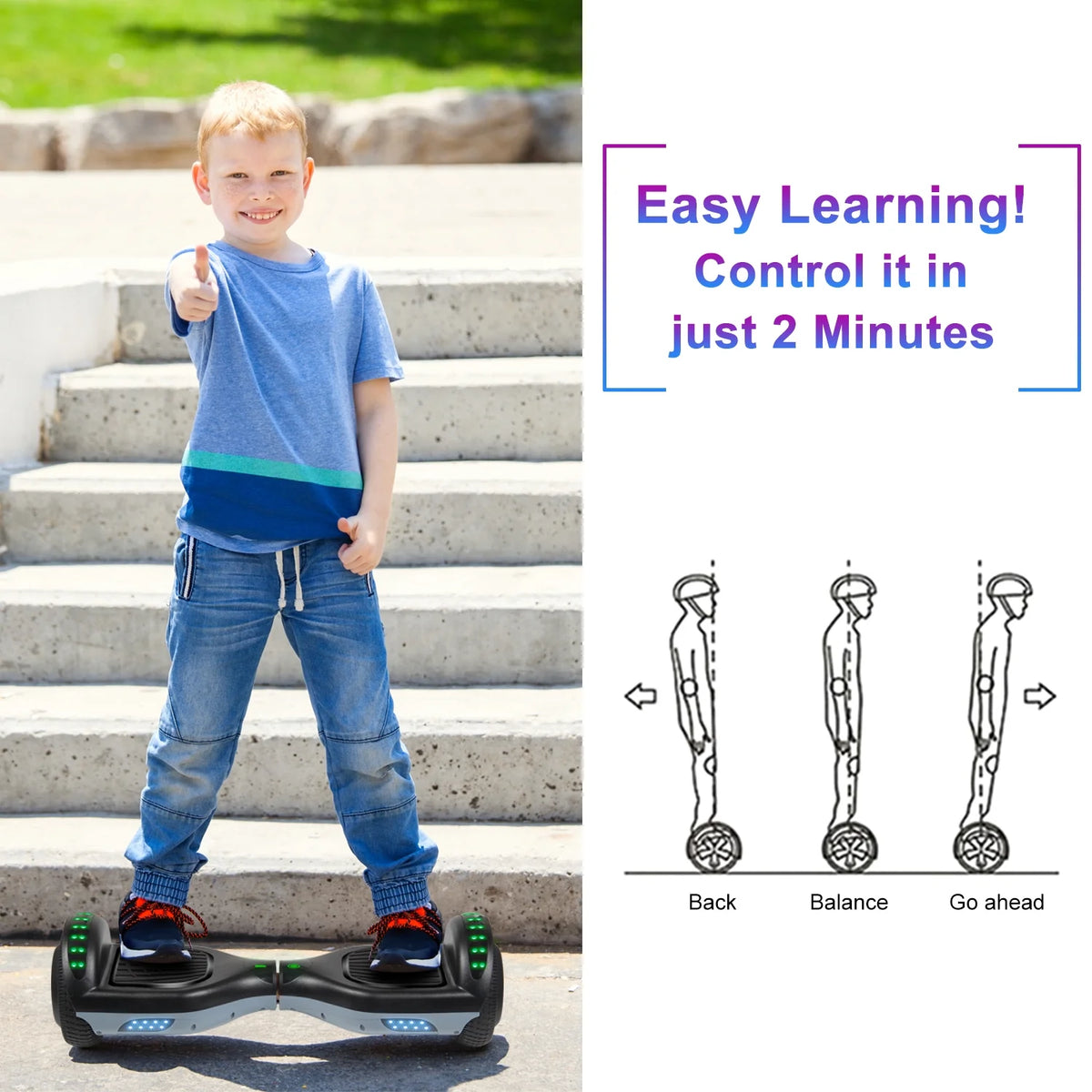 Black Two-Wheel Self Balancing Scooter with Bluetooth Speaker and LED Lights V842