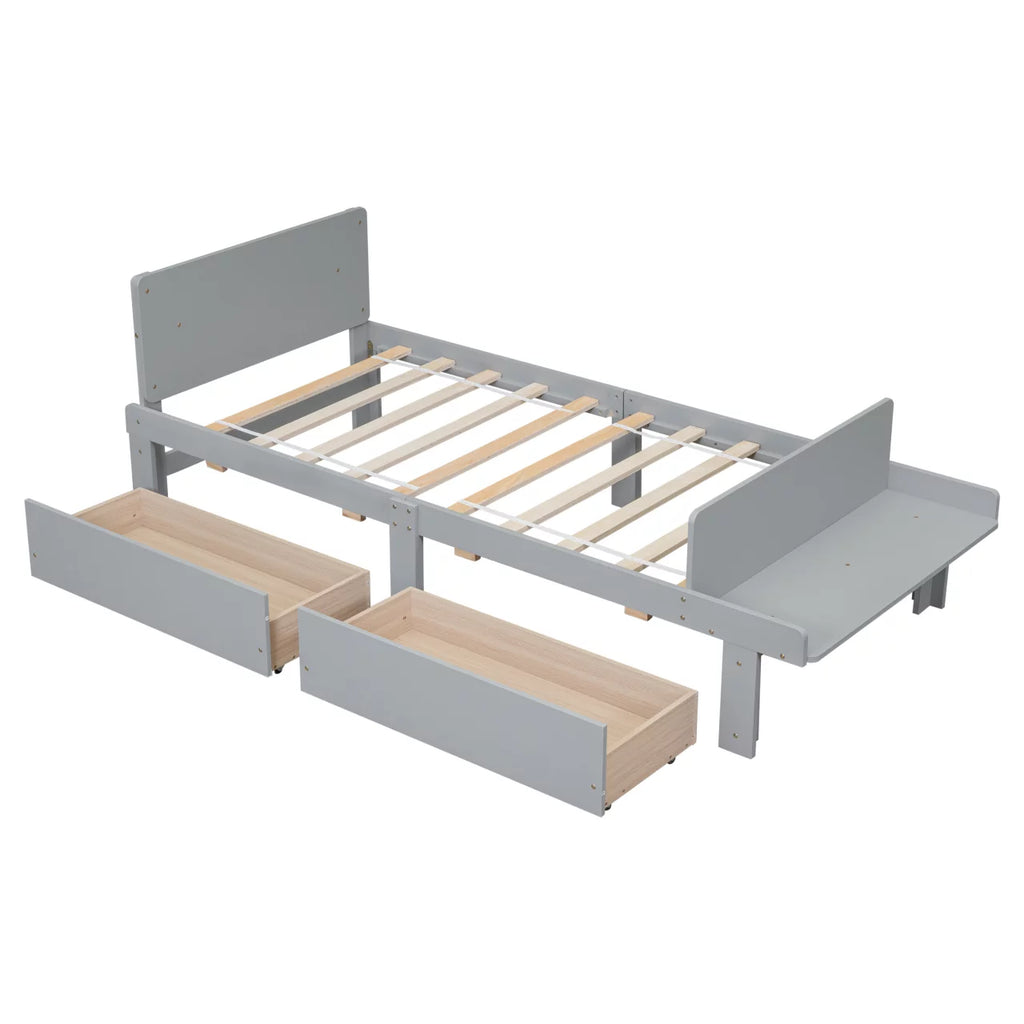 White Twin Size Wood Platform Bed Frame with 2 Storage Drawers K607