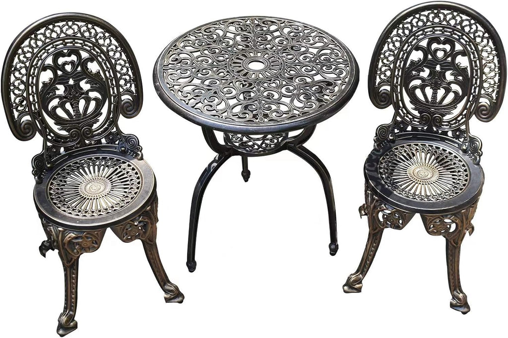 Cast Aluminum Bistro Table Set with Umbrella Hole O260644