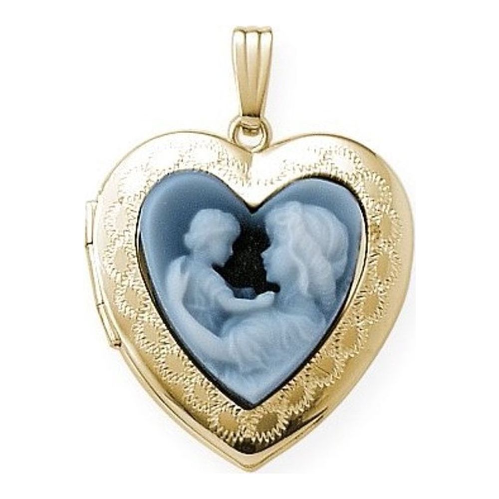Solid 14K Yellow Gold Cameo Locket Necklace Pendants C56340