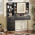 Black Vanity Set Desk Table with Mirror and Storage Shelves Z983