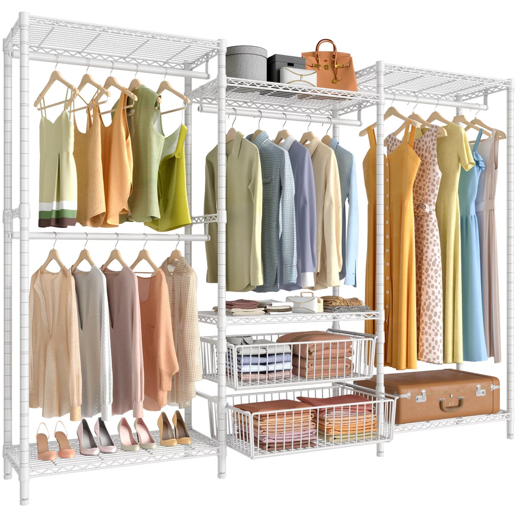 White Adjustable Wire Clothing Rack F11787