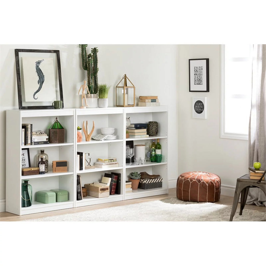 Small Desk with Drawers and 3-Shelf Bookcase Set in Pure White A661747