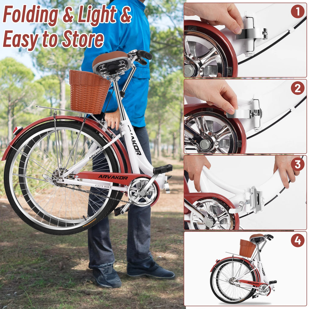 26 Inch White Foldable Cruiser Bike with Basket X601