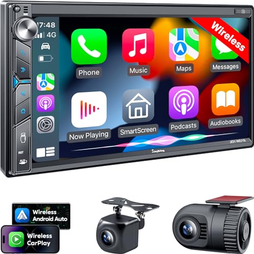 Wireless Double Din Car Stereo with Carplay, Android Auto, Bluetooth, 7" Touchscreen, Backup Camera C91924