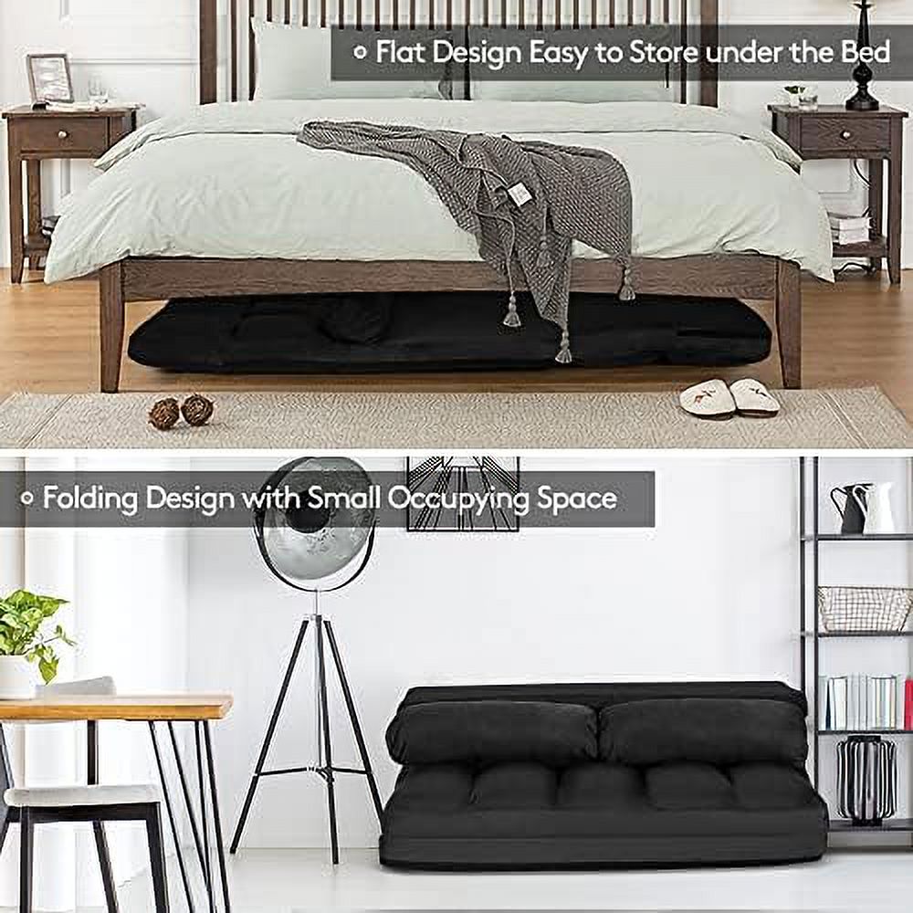 Foldable Floor Sofa with 2 Pillows & Suede Cloth Cover I99191