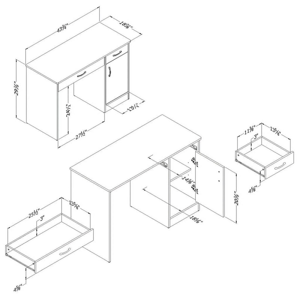 Small Desk with Drawers and 3-Shelf Bookcase Set in Pure White A661747