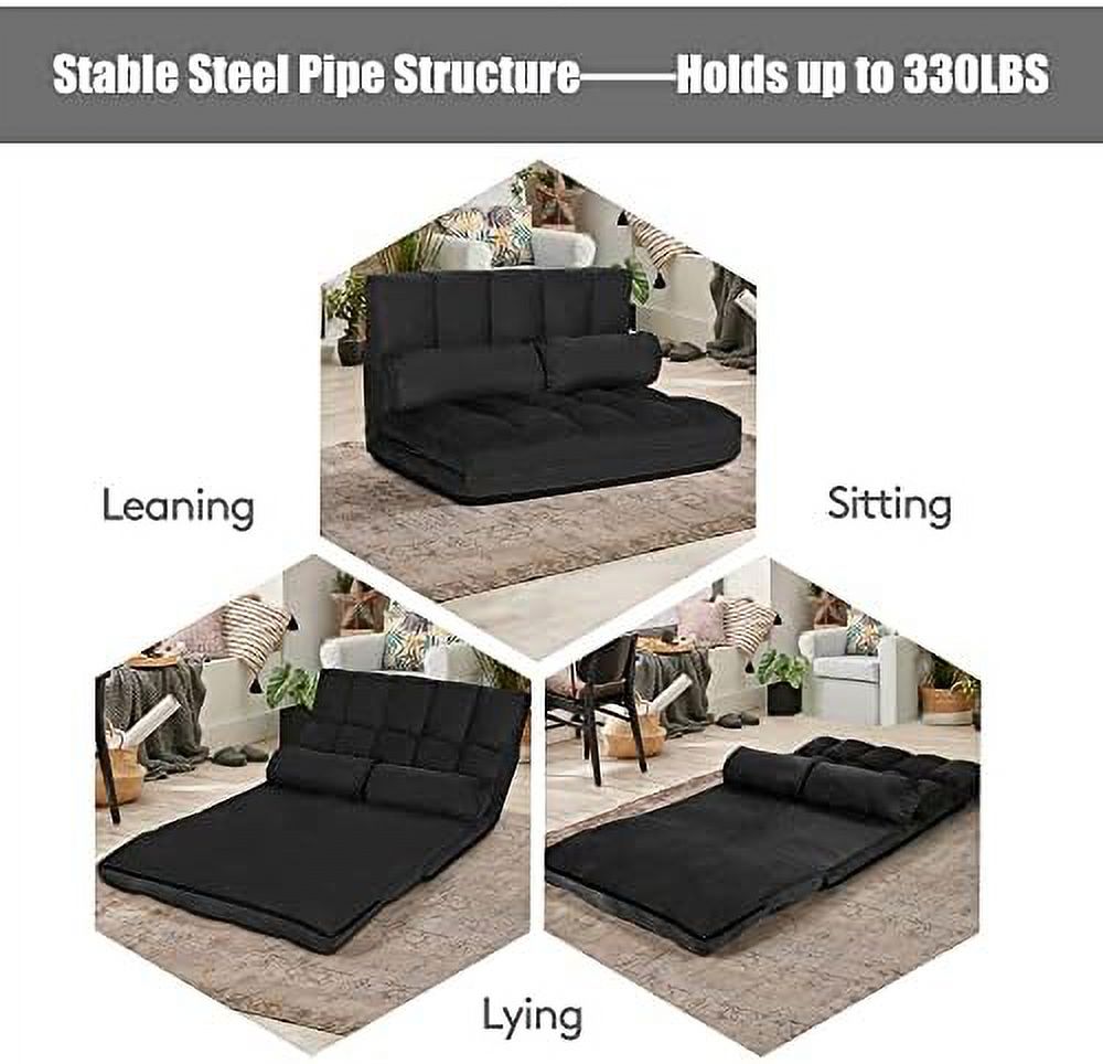 Foldable Floor Sofa with 2 Pillows & Suede Cloth Cover I99191