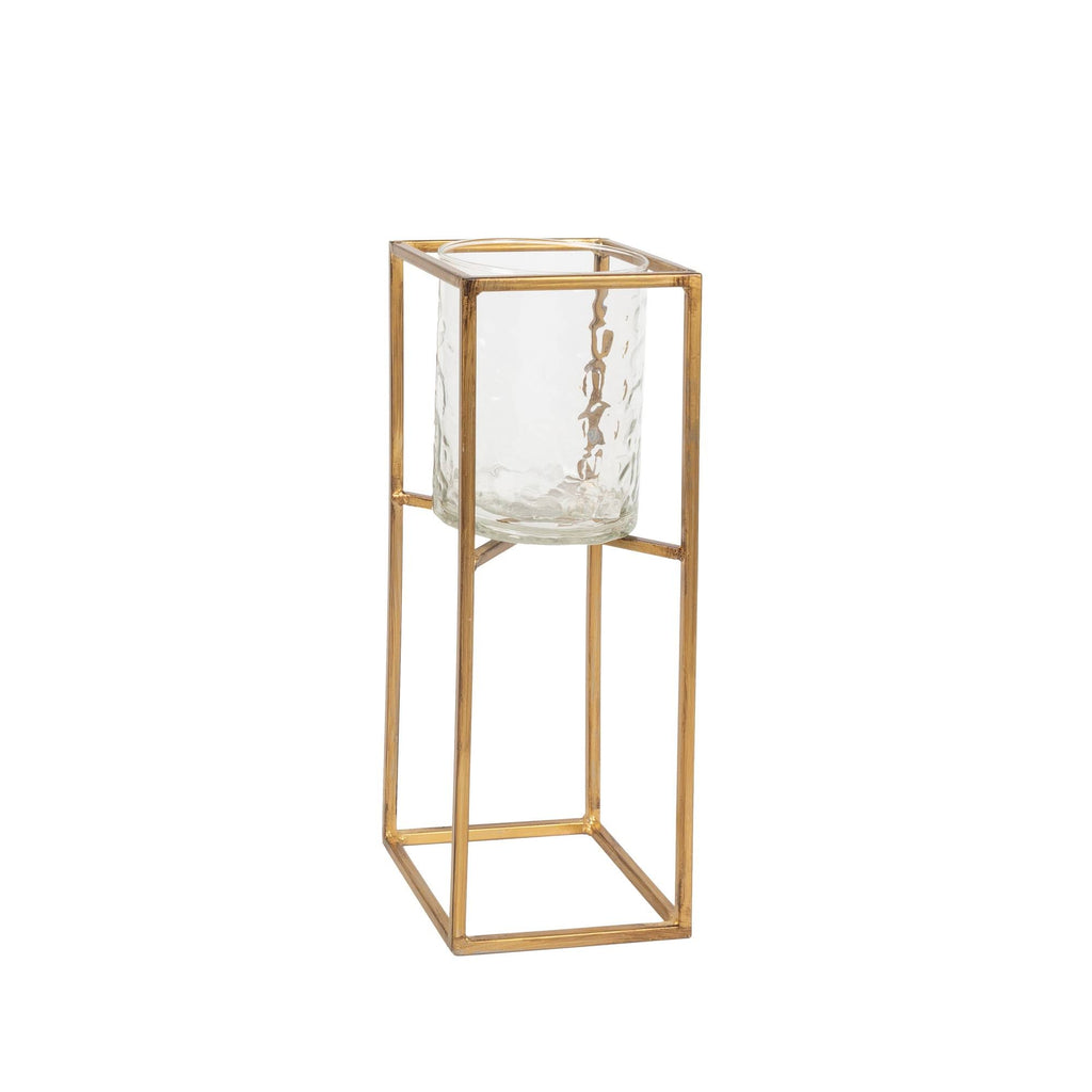 Textured Glass and Gold Metal Candle Holder Set of 3 C776