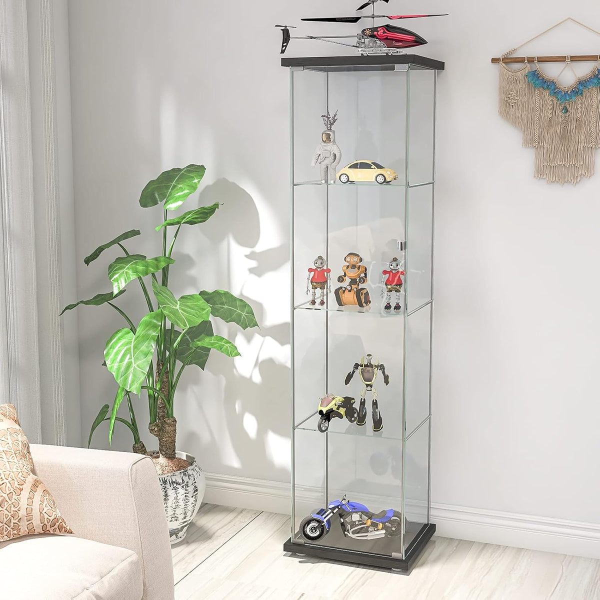 Glass Display Cabinet 4 Shelves with Door White X114