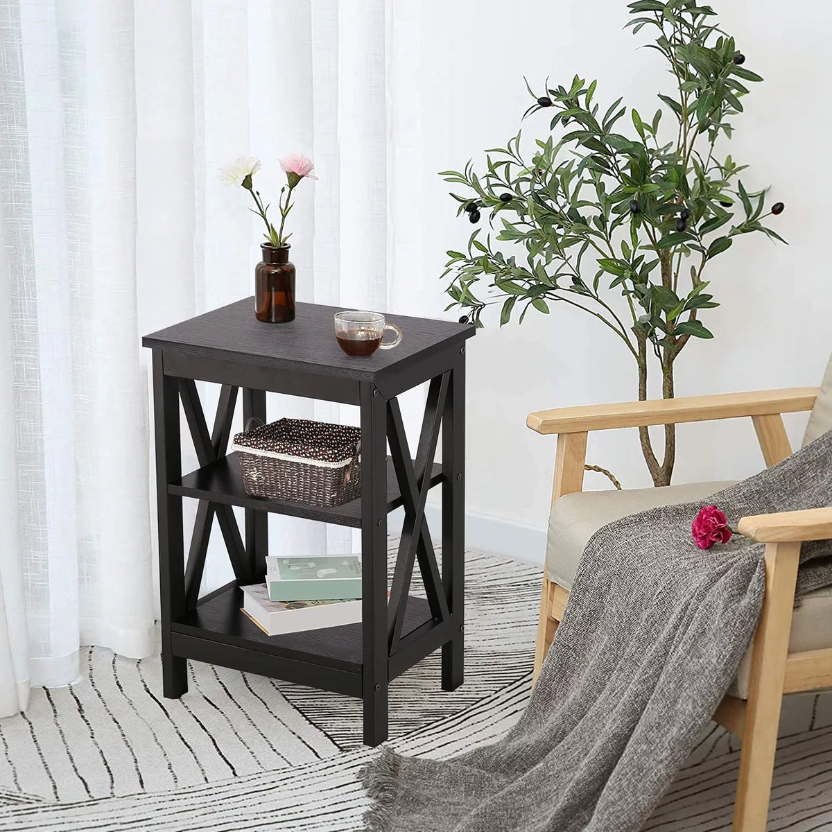 Black 2 Pack Side Table with Storage Shelf I799