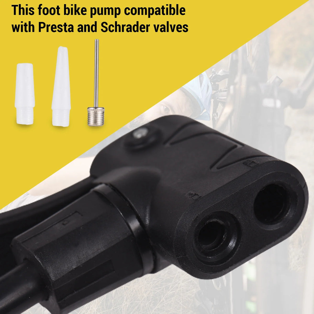 Bike Floor Pump with Pressure Gauge 230PSI, Folding Pedal, Presta/Schrader Valve A4165