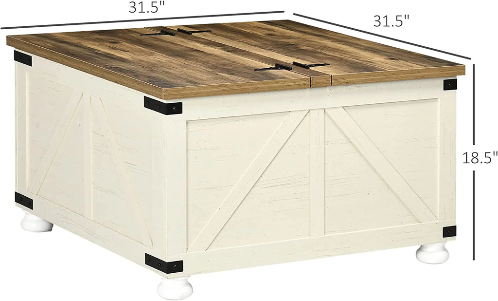 Antique White Square Wooden Coffee Table with Storage X6576