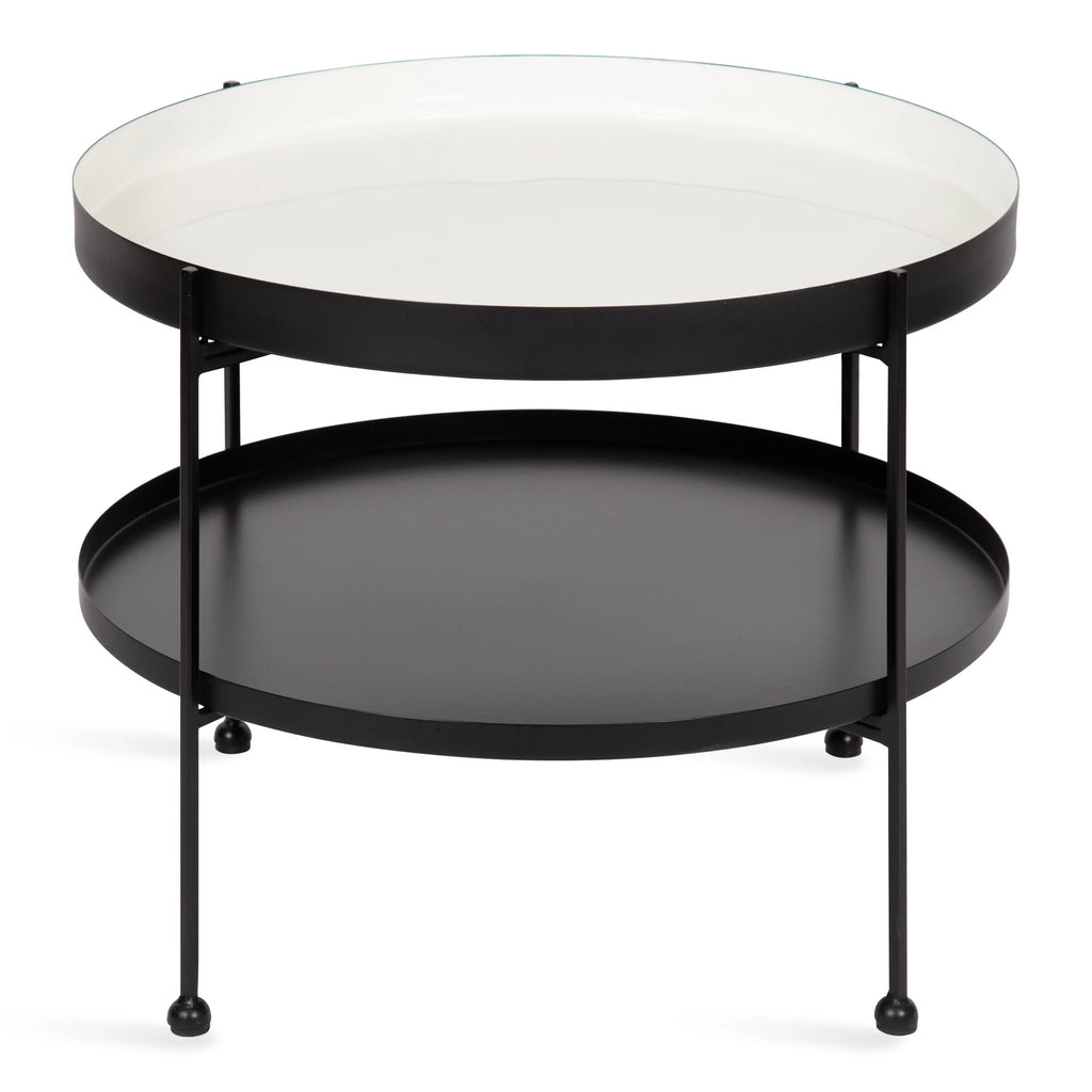 26 Inch White and Black Round Metal Coffee Table A334