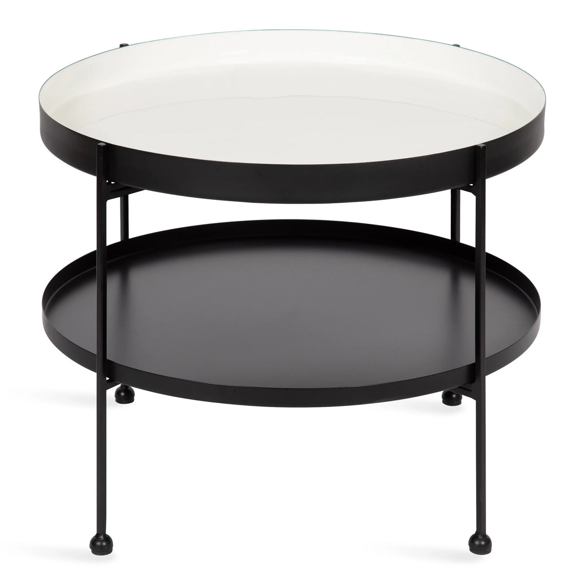 26 Inch White and Black Round Metal Coffee Table A334